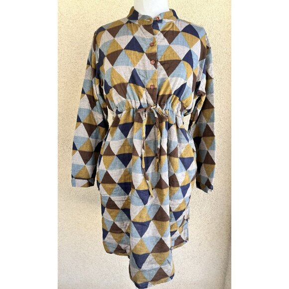 Ashir Aley Geometric Artsy Dress Size XL Mini Long Sleeves Pockets Casual Work - Picture 2 of 14